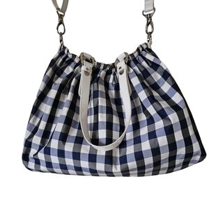 Agnes b blue and white gingham style sholder hand bag adjustable removable strap